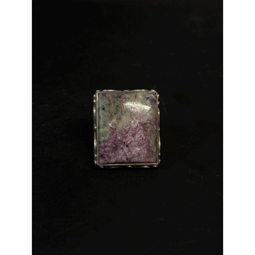 Lepidolite Matrix Ring 925 Sterling Silver Square Cabochon Artisan Size 5.5 16.1